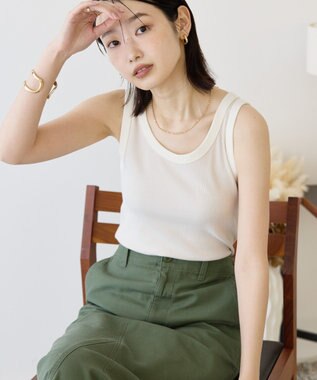 AMERICAN HOLIC バイカラーテレコタンクトップ Light Beige