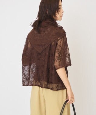 AMERICAN HOLIC 【2点セット】メッシュレース半袖シャツ+スカーフ Brown