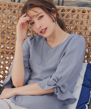 Tiaclasse 【洗える】リボンフレアスリーブブラウス ブルー