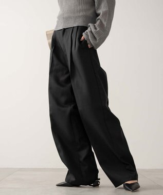 WEGO 【手洗い可】ハイウエストセンタープレスワイドパンツ ブラック
