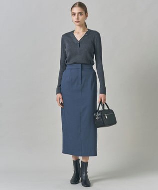 ICB 【CLASSY.掲載・裏起毛】 ウォームサテン Iラインスカート ブルーグレー系