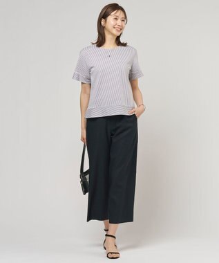 J.PRESS LADIES 【一枚で着映え】サッカージャージー クルーネック カットソー グレーストライプ系1