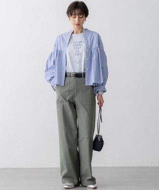 23区 S 【洗える】CANCLINI ギャザー フレア ブラウス ブルー×イエローストライプ