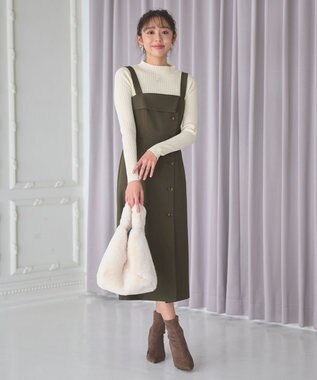 Feroux 【古畑星夏さん着用・セットアイテム】刺繍ポイント ニット × ジャンパー スカート カーキ系