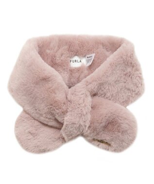 MOONBAT FURLA ファーティペット 差し込み ロゴプレート付 フェイクファーマフラー ローズピンク