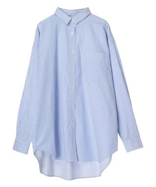 AMERICAN HOLIC ＵＶカット加工バックタックシャツチュニック Stripe Sax