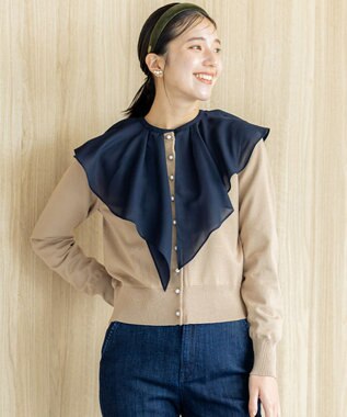 組曲 【洗える・6色展開】Elenaベーシックニット カーディガン キャメル系