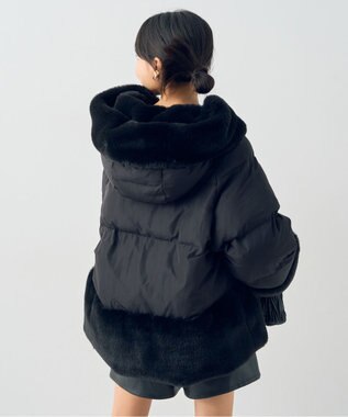 earth music&ecology フードファー中綿ショートコート ブラック