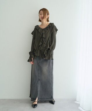 YECCA VECCA ラッフルリボンロングブラウス Dark Khaki