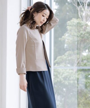 Tiaclasse 【新色追加・洗える】ノーカラーカットソージャケット グレージュ