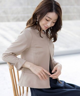 Tiaclasse 【新色追加・洗える】ノーカラーカットソージャケット グレージュ