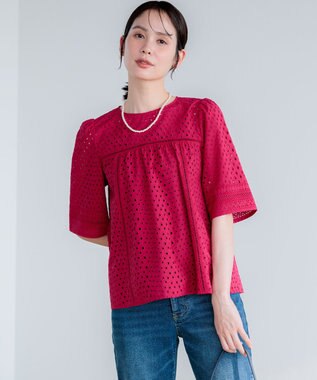 エンブロイダリーレース5分袖 ブラウス