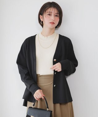 ANY SIS L カットジョーゼット カーディガン ブラック