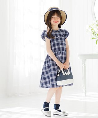 組曲 KIDS 【110-140㎝】プランタンチェック ワンピース ネイビー