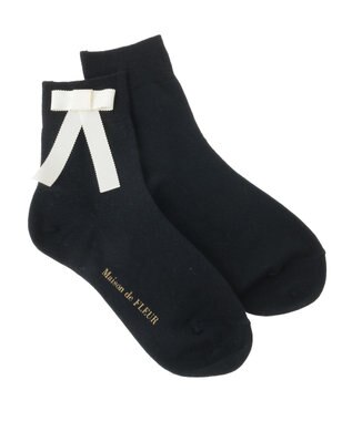 Maison de FLEUR グログランリボンソックス Black