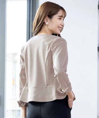 Tiaclasse 【新色追加・洗える】ノーカラーカットソージャケット グレージュ