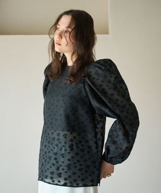 #Newans シアーパフスリーブブラウス ブラックフラワー