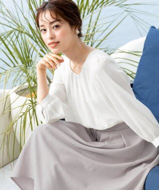 Tiaclasse 【洗える】ブラウスドッキングツイードワンピース オフホワイト×グレージュ