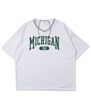 WEGO 【ユニセックス着用ITEM/2点セットネックレス付き/MLサイズ展開】アクセ付きラインリブメッシュプルオーバー ホワイト