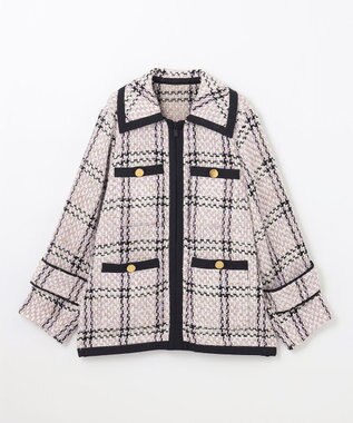 GRACE CONTINENTAL ツイードフーディーコート ラベンダー