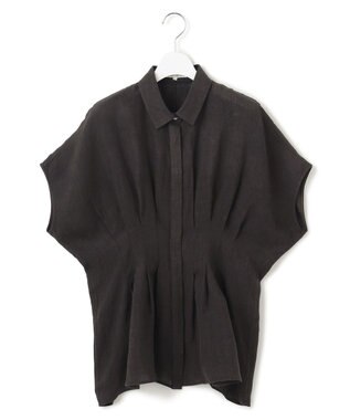 23区 S 【洗える】LIBECOリネン タック デザイン シャツ ダークブラウン系