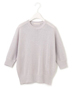 ICB L 【WEB限定カラーあり・洗える】ペーパーブレンドシャインニット 五分袖プルオーバー パールグレー系