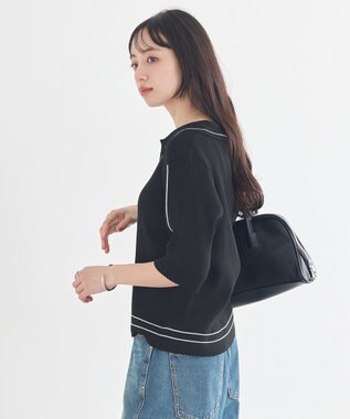 earth music&ecology ラインカラーポロニット ブラック