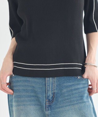 earth music&ecology ラインカラーポロニット ブラック