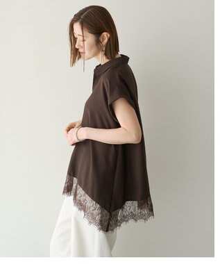 YECCA VECCA 裾レーススキッパーシャツ Brown