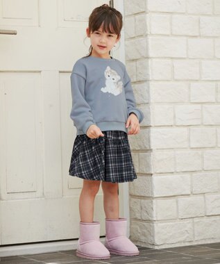 ANY KIDS アニマルプリントトレーナー サックスブルー×ネコ