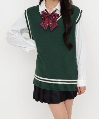 WEGO 【SCHOOLITEM】ラインスクールニットベスト グリーン