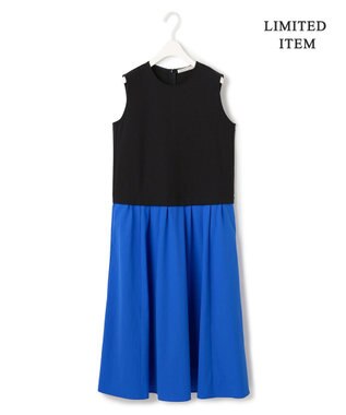 ICB L 【WEB限定・洗える】 RENUコンビ ノースリーブワンピース ブラック×ブルー系