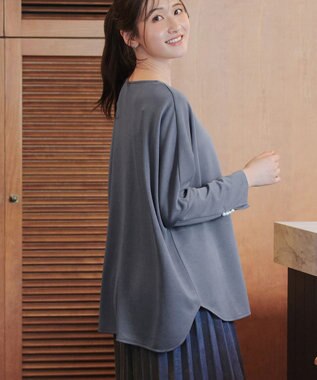Tiaclasse L 【洗える】袖パールドルマントップス ブルーグレー