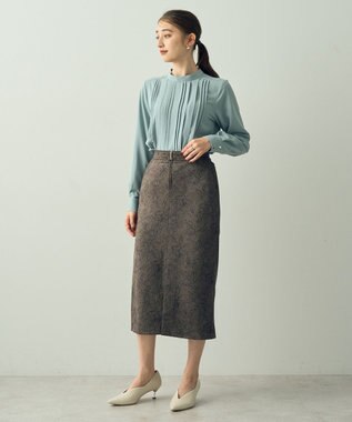 YECCA VECCA フラワー柄フェイクスエードスカート Charcoal Gray