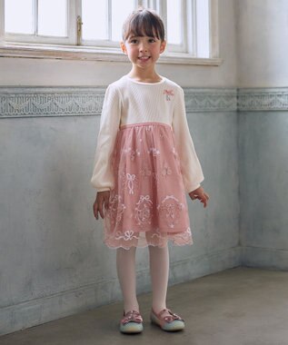 ANY KIDS バレエ刺繍チュールワンピース ホワイト×ピンク