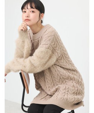 earth music&ecology 袖ファーケーブルミニワンピース Gray Beige