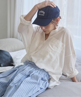 WEGO 着丈が選べる オーバーサイズ バンドカラー シャツ / ストライプ / 無地 オフホワイト