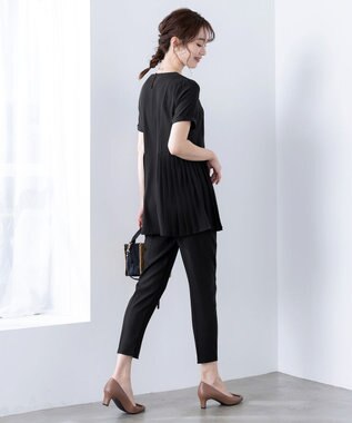 Tiaclasse 【洗える】ドロストテーパードパンツ ブラック
