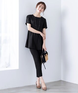 Tiaclasse 【洗える】ドロストテーパードパンツ ブラック