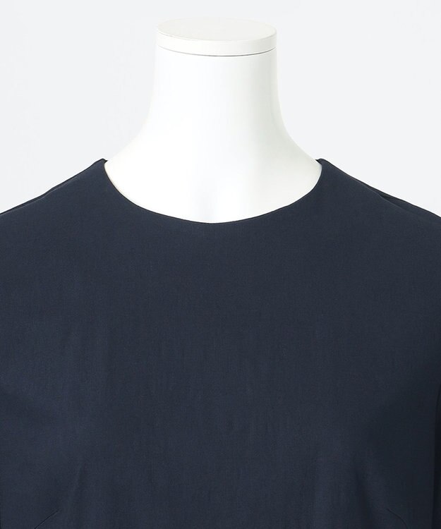 23区 【R(アール)】クリスピーリネンストレッチ 半袖ワンピース ネイビー系