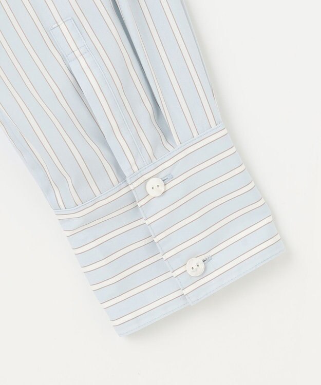 自由区 L 【スタイリストコラボ・洗える】SOMELOSバンドカラー シャツ サックスストライプ