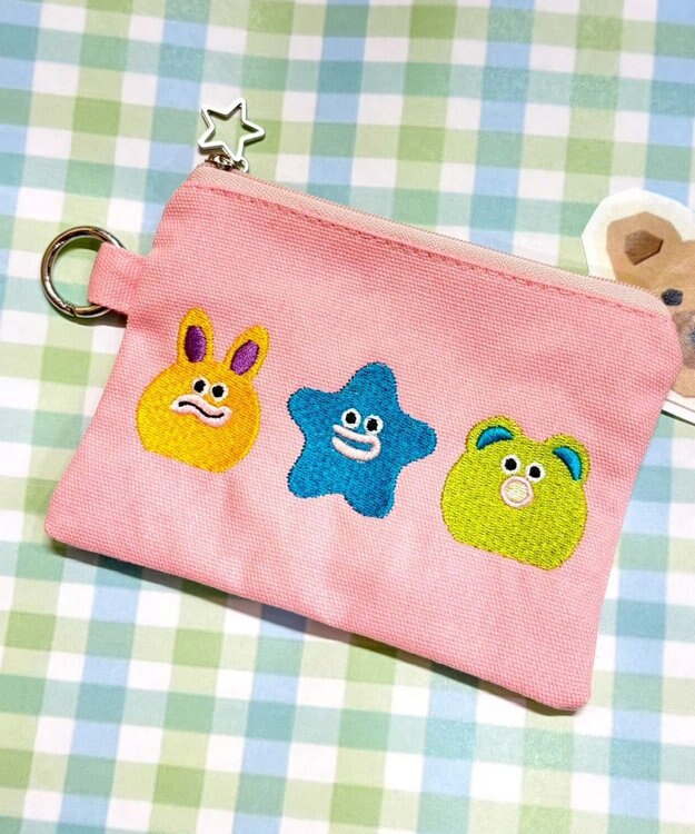 WEGO モンスター刺繍ポーチ ピンク