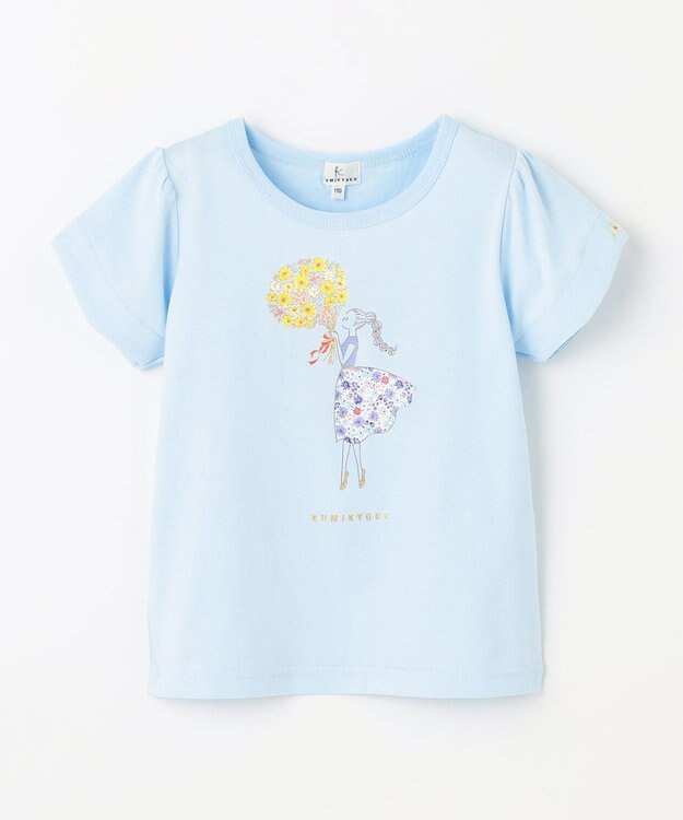 組曲 KIDS 【110-140㎝】ひまわりブーケ Tシャツ サックスブルー
