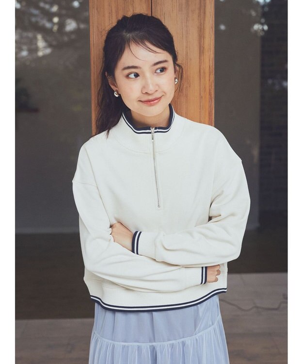 earth music&ecology ハーフＺＩＰラインプルオーバー Ivory