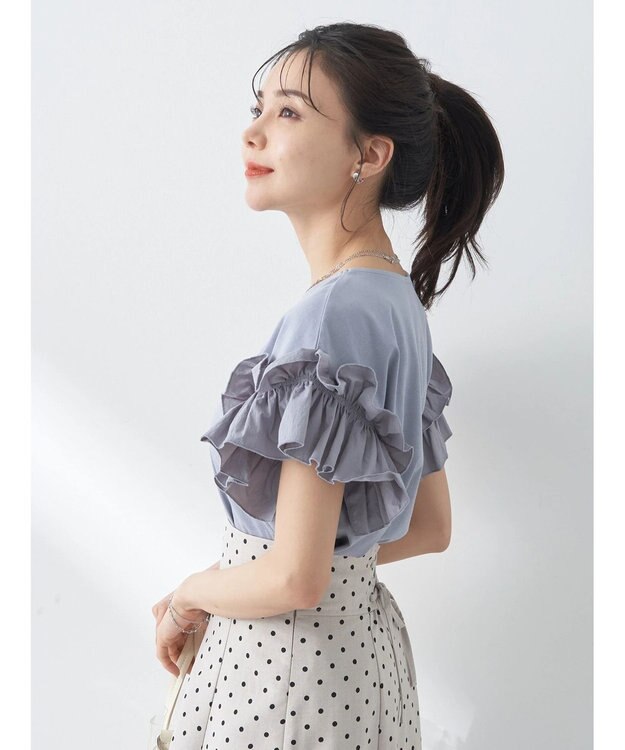 earth music&ecology フリルスリーブカットソー Sax