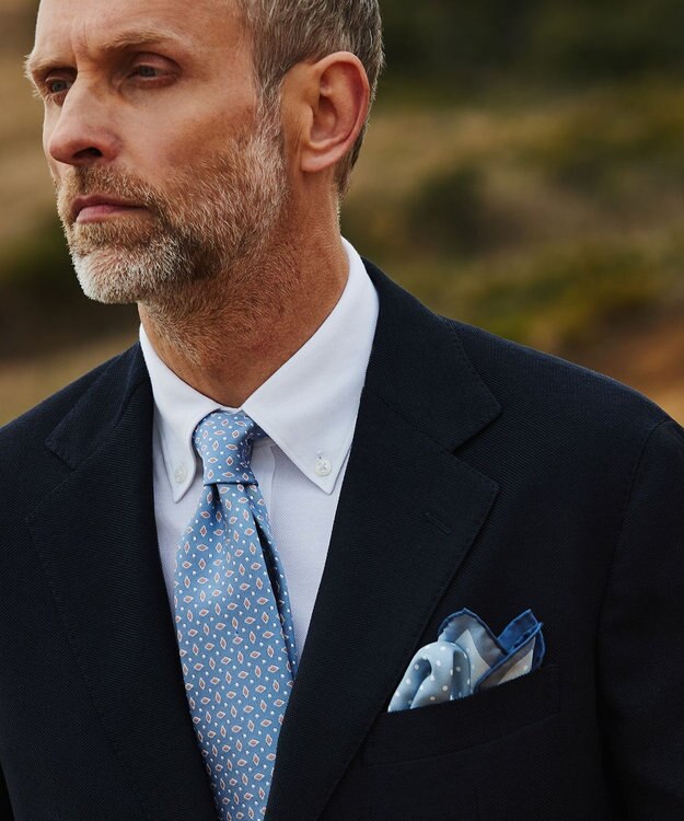 GOTAIRIKU 日本製【シルク100％】オリジナル柄チーフ_ドット柄 ブルー系8