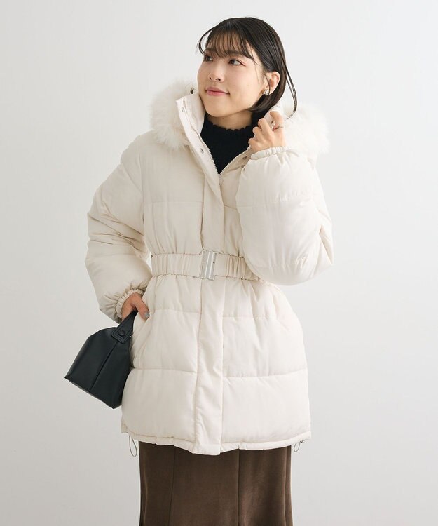 Green Parks ・ｓｗｉｎｇ　ｂｙ　ファイバーダウンベルト付コート Ivory