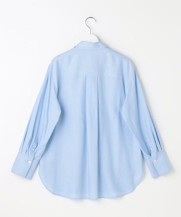 自由区 L ドレープブロード シャツブラウス サックス×白ライン