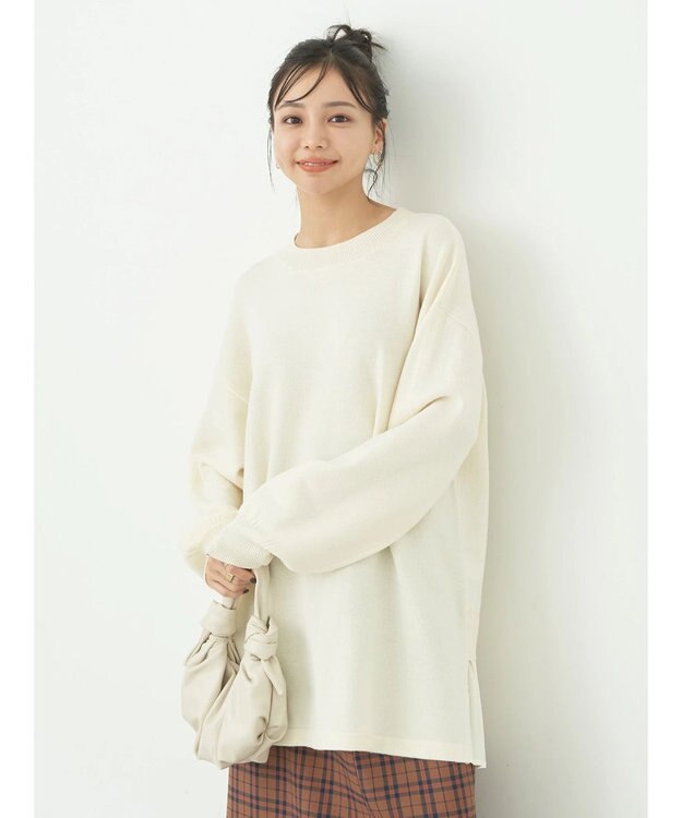 earth music&ecology バックヘムプリーツチュニック Ivory