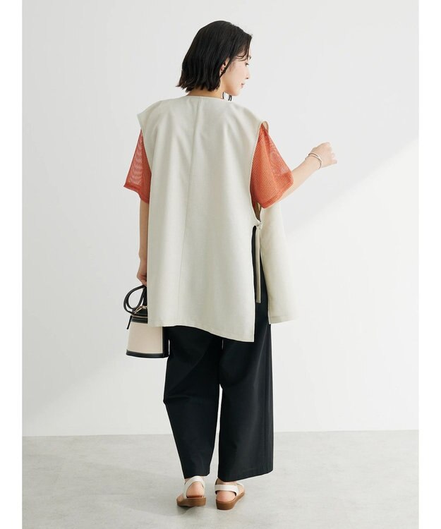 Green Parks 綿麻混タックストレートワイドパンツ Black